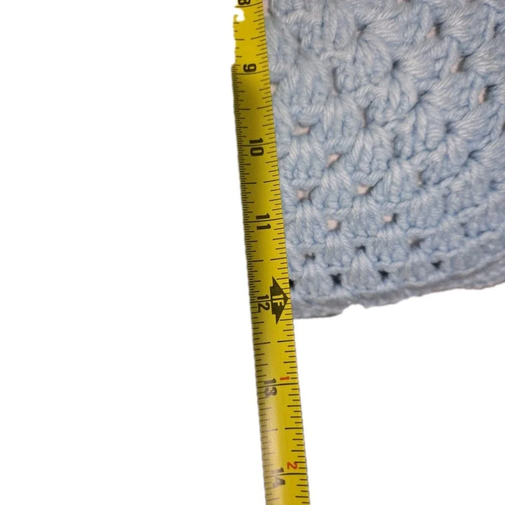Small Crocheted Handmade Throw Pillow Light Blue 12x13 Inch‎